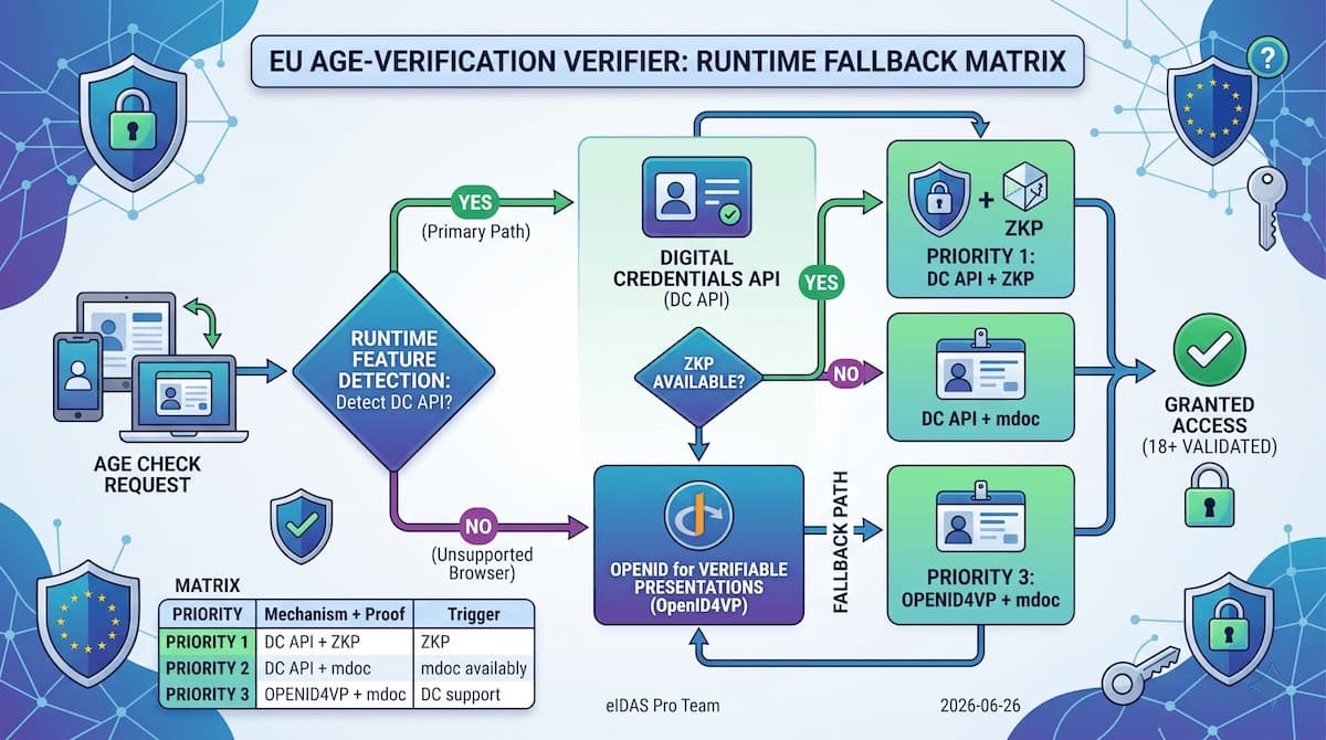 DC API, OpenID4VP, ZKP: The Runtime Fallback Matrix Every Age-Verification Verifier Must Implement